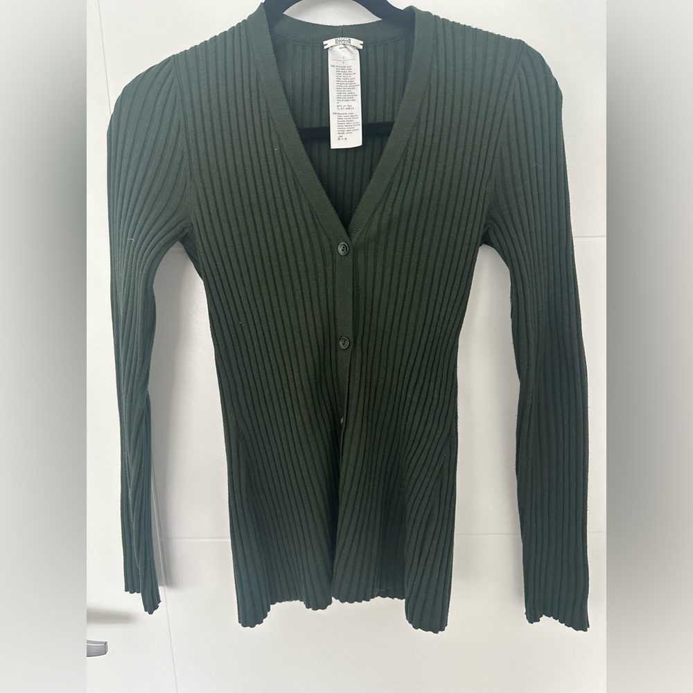 Wolford Ribbed Wool Cotton Cardigan Dark Green Button Front Knit Sweater Size S